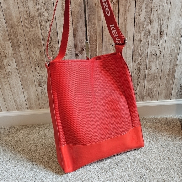 KENZO AUTHENTIC CROSSBODY SHOULDER TOTE BAG RED NYLON VINYL - Picture 6 of 10